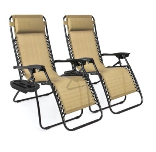Set of 2 Adjustable Zero Gravity Patio Chair Recliners, Biege - Lot 602