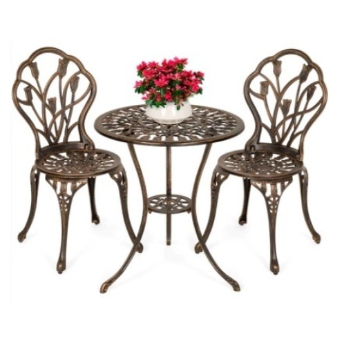 3-Piece Cast Aluminum Patio Bistro Furniture Set, Brown - Lot 582