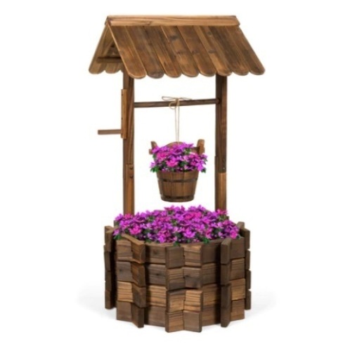 Rustic Wooden Wishing Well Planter - Lot 587