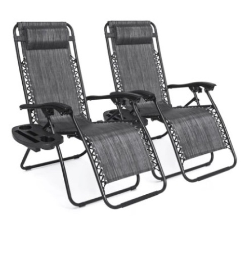 Set of 2 Adjustable Zero Gravity Patio Chair Recliners, Gray - Lot 704
