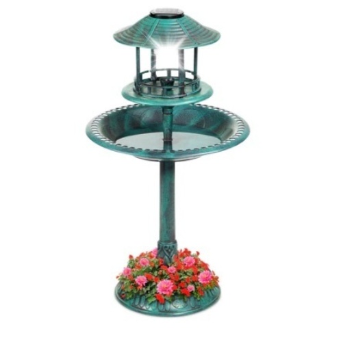 Solar Lighted Outdoor Pedestal Bird Bath, Green - Lot 707
