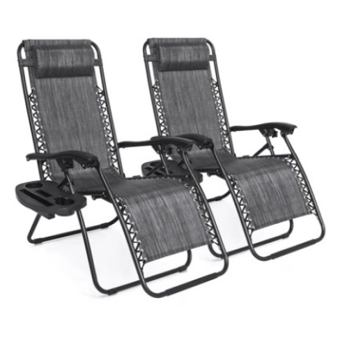Set of 2 Adjustable Zero Gravity Patio Chair Recliners, Gray - Lot 710