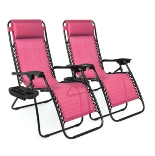 Set of 2 Adjustable Zero Gravity Patio Chair Recliners, Pink - Lot 712