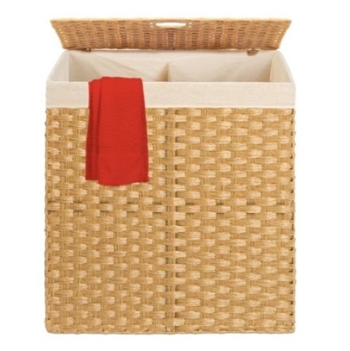 Double Laundry Hamper Basket, Natural  - Lot 713