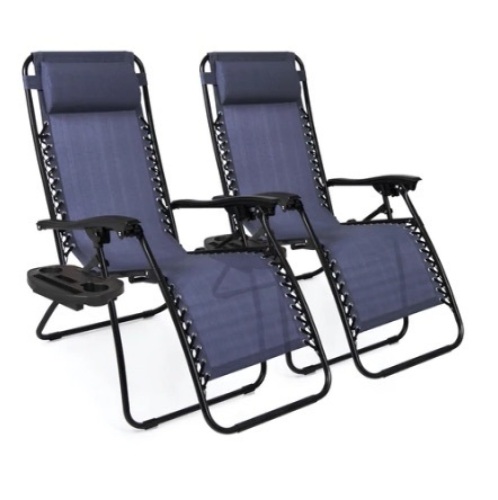 Set of 2 Adjustable Zero Gravity Patio Chair Recliners, Blue - Lot 717