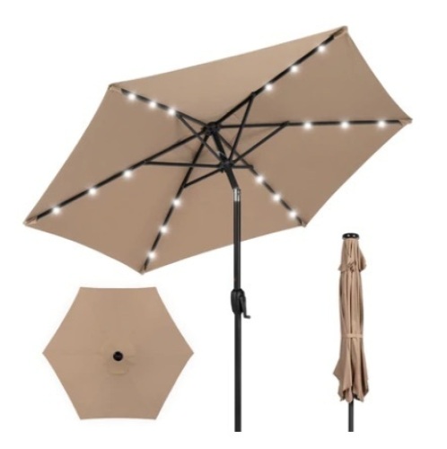 Outdoor Solar Patio Umbrella, 7.5ft, Tan - Lot 725