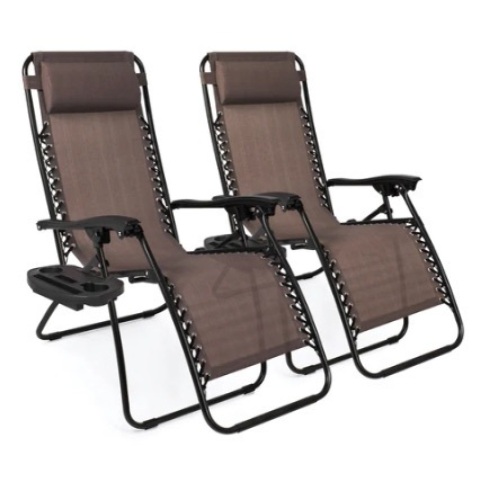 Set of 2 Adjustable Zero Gravity Patio Chair Recliners, Brown - Lot 733