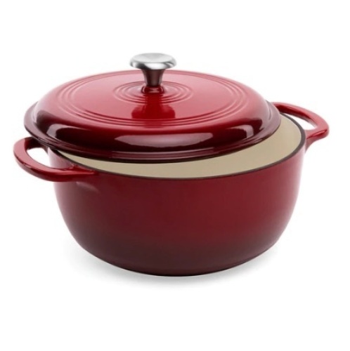 6qt Non-Stick Enamel Cast-Iron Dutch Oven Cookware, Deep Red - Lot 742