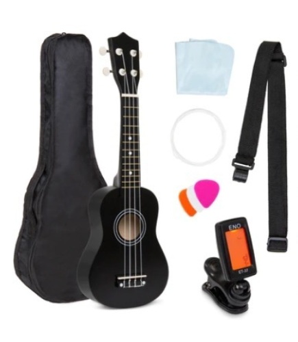 Acoustic Soprano Basswood Ukulele Starter Kit, 21in, Black - Lot 744