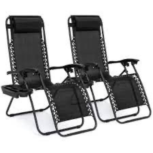 Set of 2 Adjustable Zero Gravity Patio Chair Recliners w/ Cup Holders - Lot 786