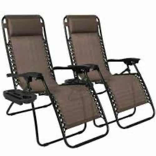 Set of 2 Adjustable Zero Gravity Patio Chair Recliners w/ Cup Holders - Lot 799