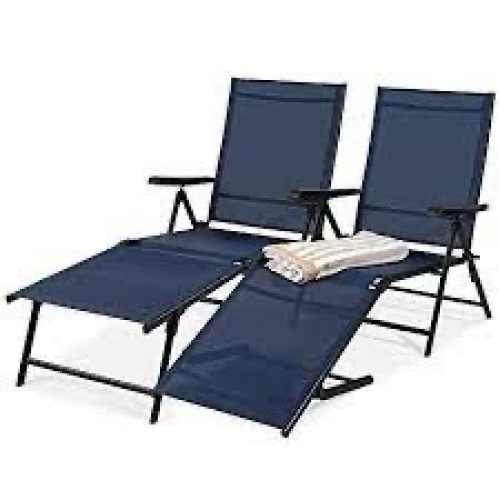 Set of 2 Outdoor Patio Chaise Recliner Lounge Chairs w/ Rust-Resistant Frame - Lot 870
