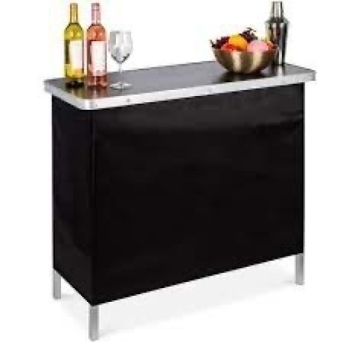 Portable Pop-Up Bar Table for Indoor, Outdoor, Party, Picnic, Tailgate, Entertaining w/Carrying Case, Storage Shelf, Removable Skirt - Lot 959