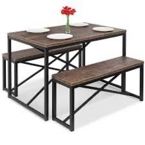 3-Piece Bench Style Dining Furniture Set w/ 2 Benches, Table - 45.5in - Lot 1511