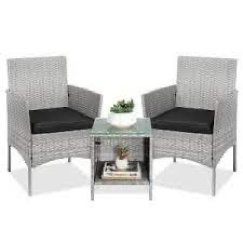 3-Piece Outdoor Patio Wicker Bistro Set w/ Side Storage Table - Lot 1514
