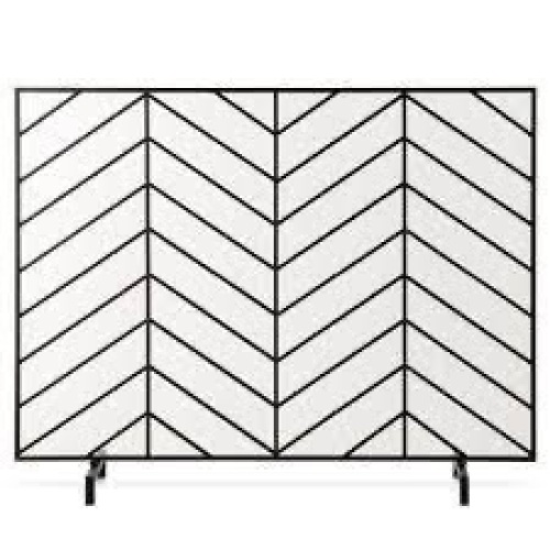 Single Panel Iron Chevron Fireplace Screen w/ Antique Finish - 38x31in - Lot 1551