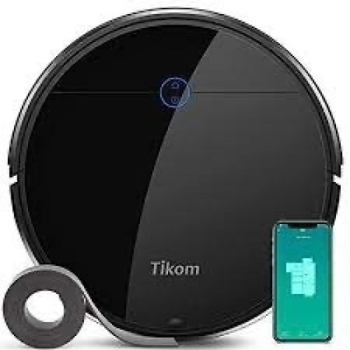 Robot Vacuum Cleaner - Tikom G7000, 2700Pa Suction, Gyroscope Smart Navigation, WiFi, Self-Charging, Boundary Strips Included, Quiet, Thin, Works with Alexa, Ideal for Pet Hair, Carpets, Hard Floors - Lot 1558