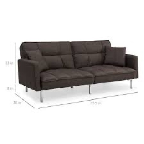 Convertible Linen Tufted Futon w/ 2 Plush Pillows, Split-Back Design - Lot 1562