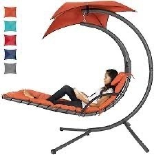 Hanging Curved Chaise Lounge Chair w/ Built-In Pillow, Removable Canopy - Lot 1563
