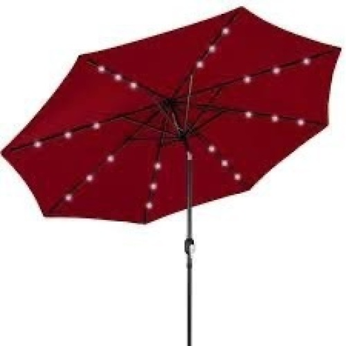 Solar LED Lighted Patio Umbrella w/ Tilt Adjustment, UV-Resistance - 10ft - Lot 1568