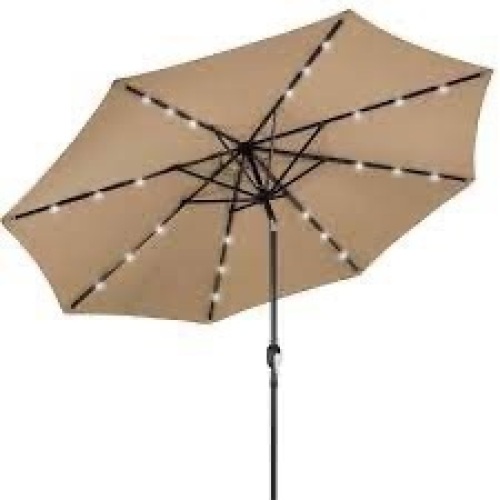 Solar LED Lighted Patio Umbrella w/ Tilt Adjustment, UV-Resistance - 10ft - Lot 1593