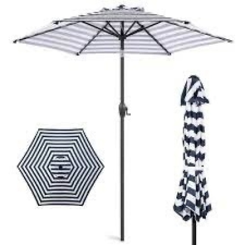 Outdoor Market Patio Umbrella w/ Push Button Tilt, Crank Lift - 7.5ft - Lot 1604