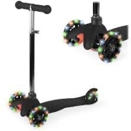 Kids Mini Kick Scooter Toy w/ Colorful Light-Up Wheels, Adjustable T-Bar - Lot 1605