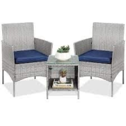 3-Piece Outdoor Patio Wicker Bistro Set w/ Side Storage Table - Lot 1625