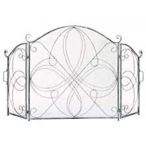 3-Panel Wrought Iron Metal Fireplace Screen Cover w/ Scroll Design - 55x33in - Lot 1626