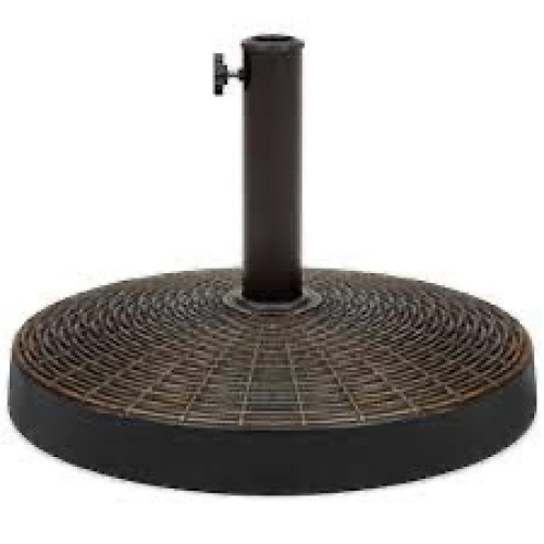 55lb Round Wicker Style Patio Umbrella Stand w/ Blackened Bronze Finish - Lot 1654