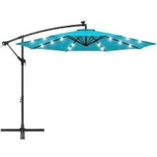 Solar LED Offset Hanging Patio Umbrella w/ Crank Tilt Adjustment - 10ft - Lot 1657