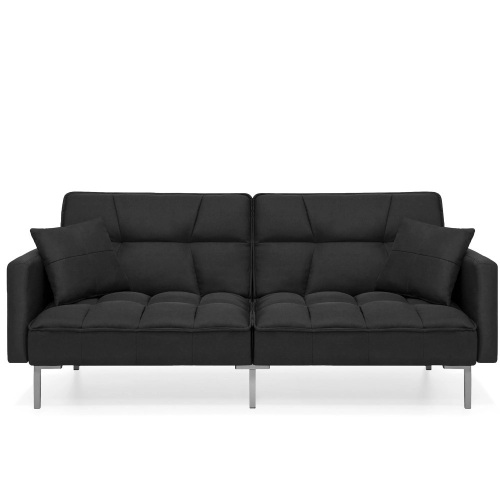 Convertible Linen Tufted Futon w/ 2 Plush Pillows, Split-Back Design - Lot 1671