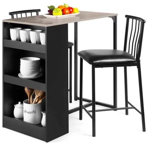 3-Piece Counter Height Kitchen Dining Table Set w/ Storage Shelves - Lot 1673