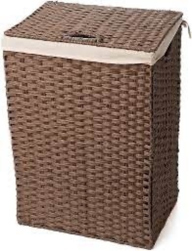 Blue Ridge Basket Company Synthetic Wicker Laundry Hamper Basket with Lid and Liner (Brown) - Lot 1683