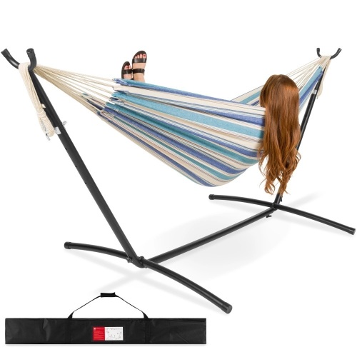 2-Person Brazilian-Style Double Hammock w/ Carrying Bag and Steel Stand - Lot 1710
