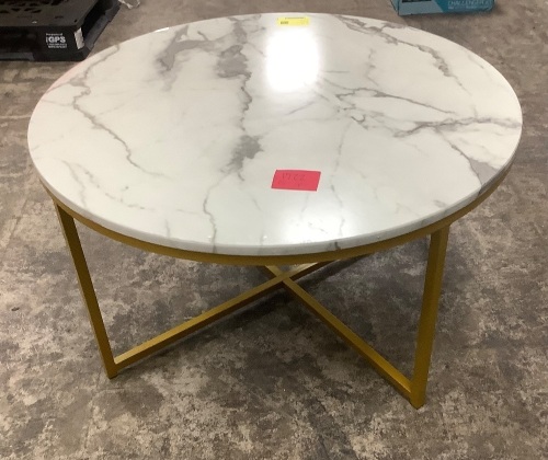 Round Coffee Table w/ Faux Marble Top, Metal Frame - 36in - Lot 1722