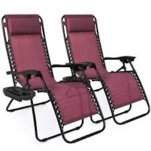 Set of 2 Adjustable Zero Gravity Patio Chair Recliners w/ Cup Holders - Lot 1766