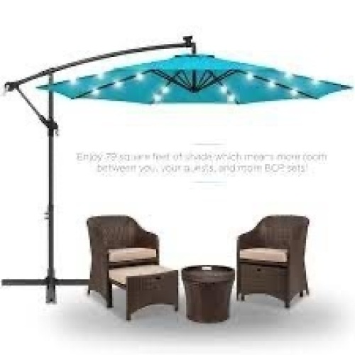 Solar LED Offset Hanging Patio Umbrella w/ Crank Tilt Adjustment - 10ft - Lot 1753