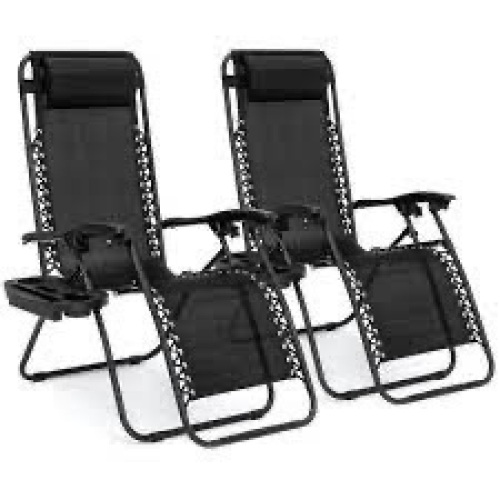 Set of 2 Adjustable Zero Gravity Patio Chair Recliners w/ Cup Holders - Lot 1754