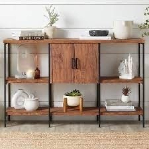 3-Tier Shelf Console Table w/ Cabinet, Non-Scratching Feet - 55in - Lot 1776