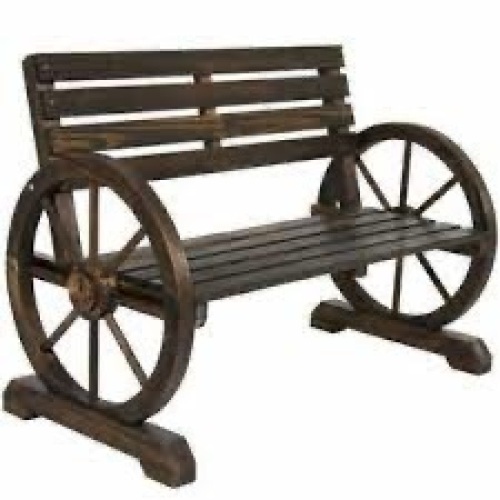 2-Person Rustic Wooden Wagon Wheel Bench w/ Slatted Seat and Backrest - Lot 1778