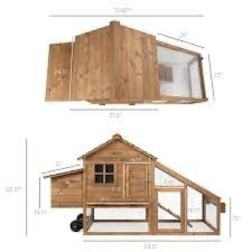 Mobile Wood Chicken Coop Tractor w/ Wheels, 2 Doors, Nest Box - 70in - Lot 1845