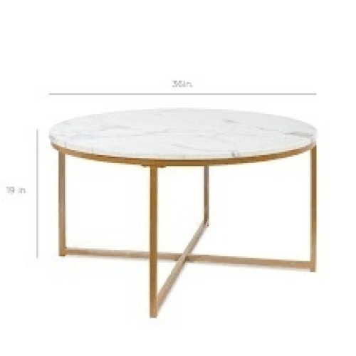 Round Coffee Table w/ Faux Marble Top, Metal Frame - 36in - Lot 1846