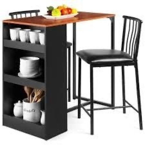 3-Piece Counter Height Kitchen Dining Table Set w/ Storage Shelves - Lot 1795