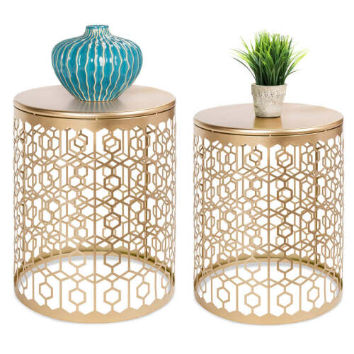 Set of 2 Decorative Round Side Accent Table Nightstands w/ Nesting Design - Lot 1861