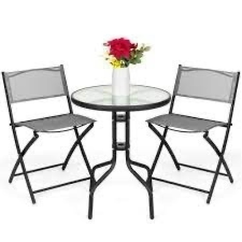 3-Piece Bistro Set w/ Glass Table, 2 Foldable Chairs - Lot 1809
