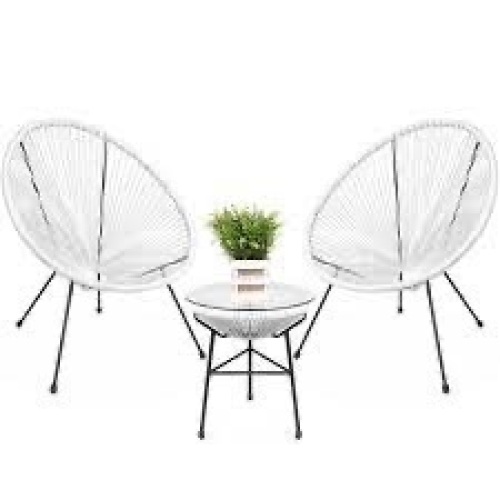 3-Piece All-Weather Patio Acapulco Bistro Set w/ Rope, Glass Top Table - Lot 1816