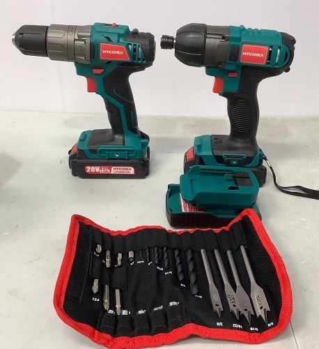 HYCHIKA Cordless Drill Driver and Impact Driver, Powers Up, Appears new - Lot 80