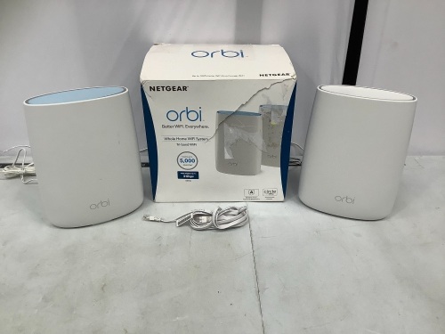 NETGEAR Orbi Tri-band Whole Home Mesh WiFi System with 3Gbps Speed (RBK50), E-Commerce Return, Powers Up, Retail - $279.99 - Lot 991