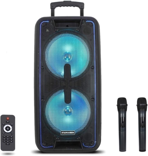 Starqueen Dual 10" Woofer PA System, Karaoke Speaker with Flashing Lights and 2 Microphones - Appears New  - Lot 103